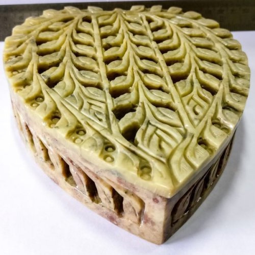 Hand Carved Heart Shape Soapstone Box