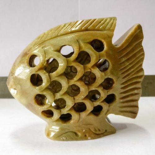 Handcrafted Fish Inside Fish Soapstone Sculpture