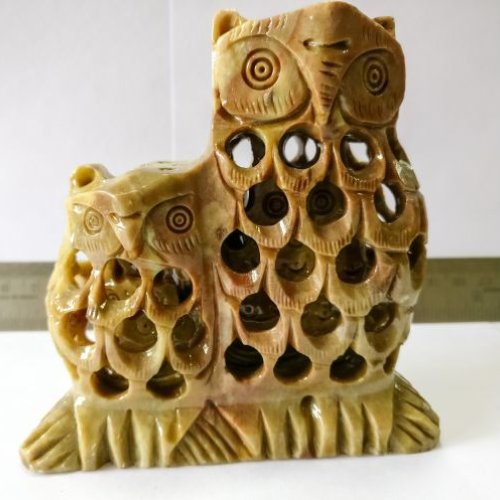 Handcrafted Owl Family Soapstone Sculpture