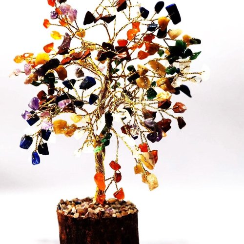 Handmade Chakra Stone Tree with Wood Base