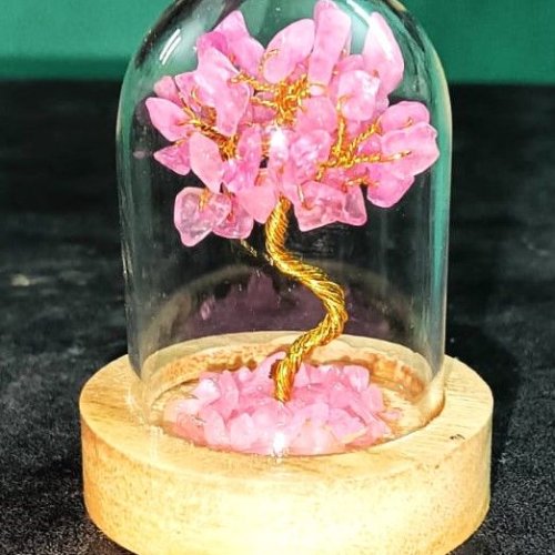 Rose Quartz Crystal Wish Tree in Glass Bell Jar