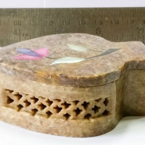 Vintage Hand Carved Palm Leaf Trinket Jewelry Box