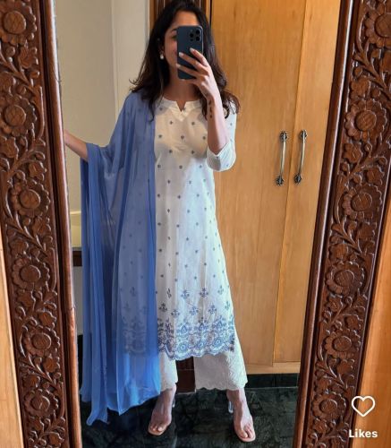 Embroidered Kurta, Palazzo &AMP; Dupatta Set