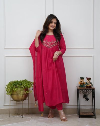 Women Embroidered Anarkali Kurta Palazzo Set with Dupatta