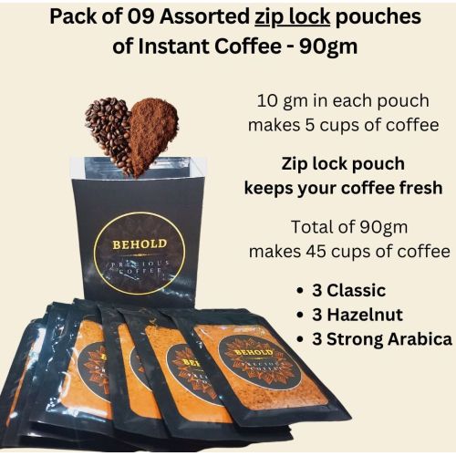 Pack of 09 Assorted Zip Lock Pouch Instant Coffee