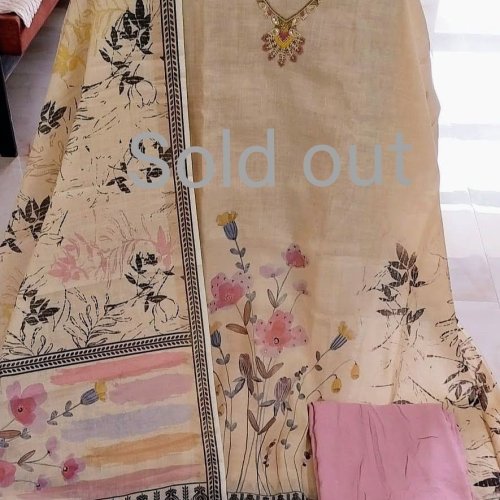 Pure Shimmer Silk Digital Printed Hand Embroidered Unstitched Suit