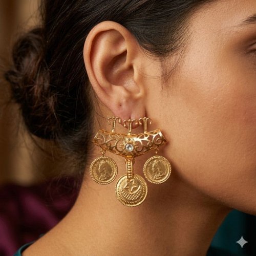 Coin Charm Cluster Dangler Earrings