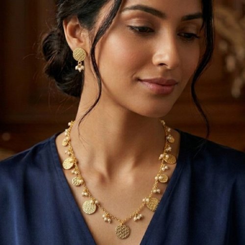 Coin Charm Layered AD Necklace Set