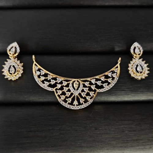 Cz Floral Drop Curve Gold Mangalsutra Set