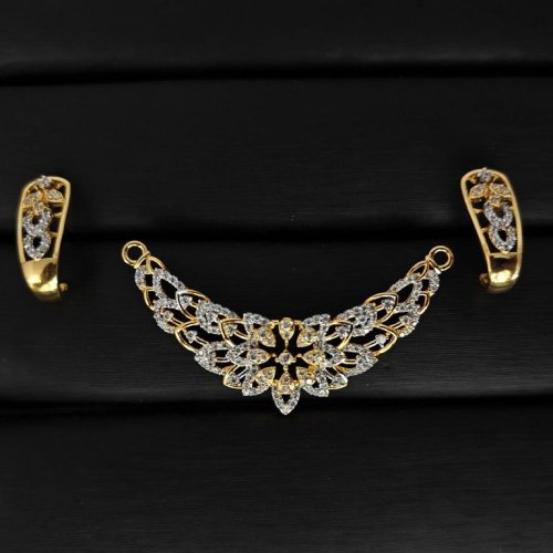 Cz Floral Gold Plated Mangalsutra Pendant Set