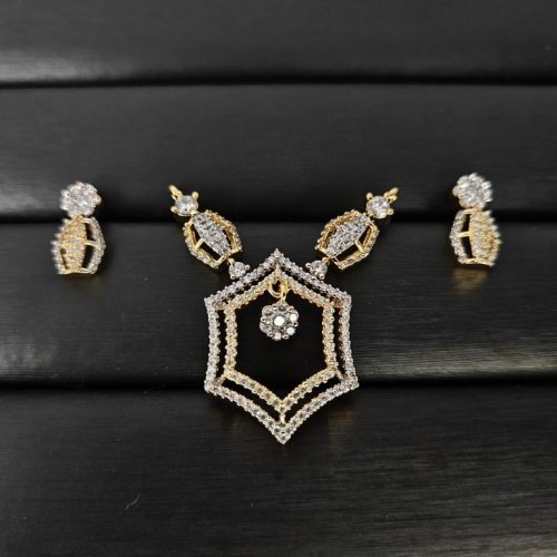 Cz Hexagon Frame Gold Plated Mangalsutra Set