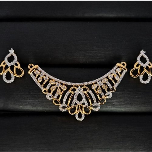 Dual Tone Leaf Drop Cz Mangalsutra Set