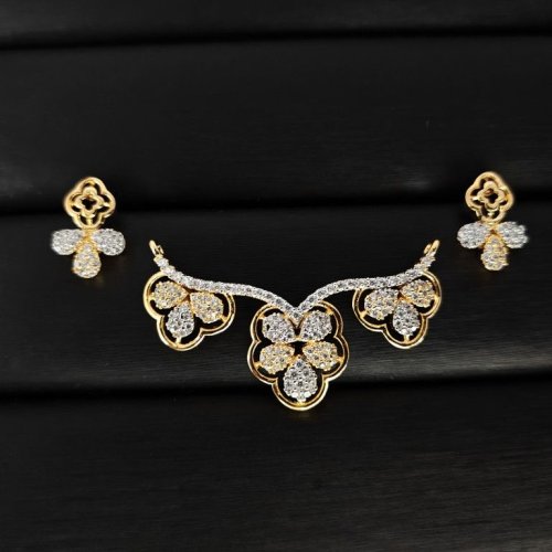 Elegant Cz Flower Design Gold Mangalsutra Set