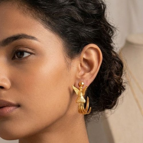 Elegant Gold Bird Design Drop Earrings