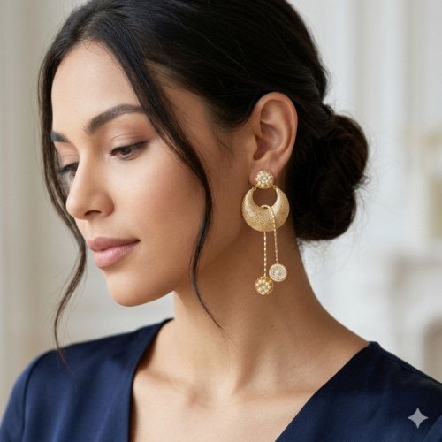 Golden Crescent AD Dangler Earrings Golden Crescent AD Dangler Earrings