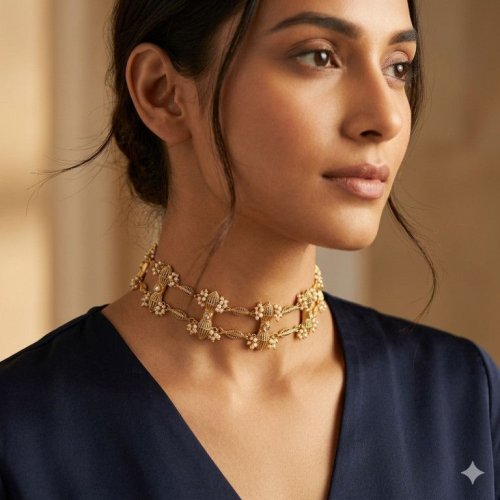 Golden Floral Link Designer Choker Necklace