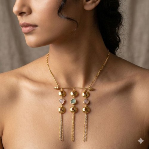 Golden Multi Drop Tassel Bar Pendant Necklace