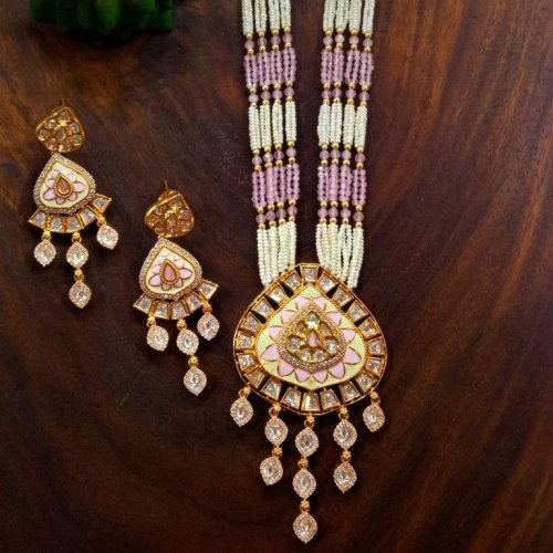 Multicolor Beads Kundan Pendant Long Necklace Set