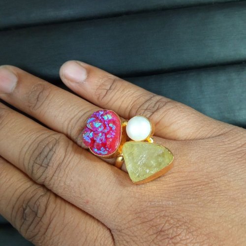 Multicolor Stone Gold Plated Designer Ring