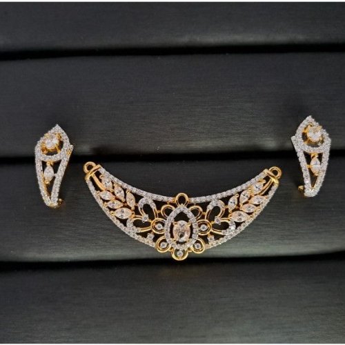 Oval Cz Leaf Design Gold Mangalsutra Set