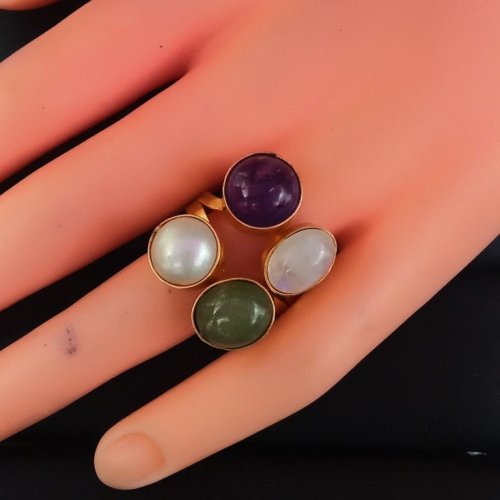 Trendy Multicolor Stone Gold Plated Adjustable Women Ring