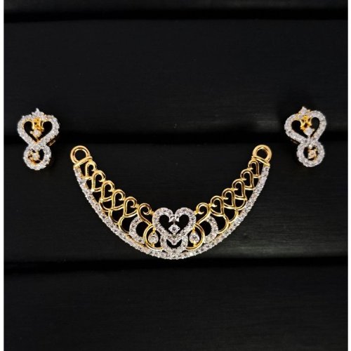 Twin Heart AD Curved Necklace Set