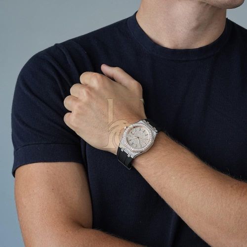 14K Rose Gold Moissanite Iced Out Silicone Band Watch