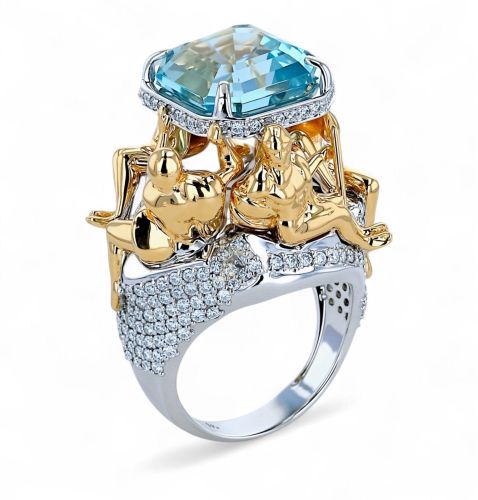 14k Two Tone Gold Aquamarine Ring
