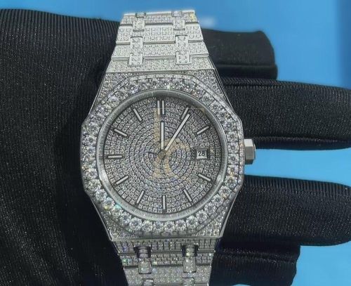 14K White Gold Bust Down Moissanite Watch