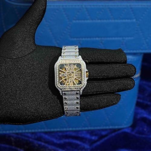 14K Yellow Gold Moissanite Skeleton Watch