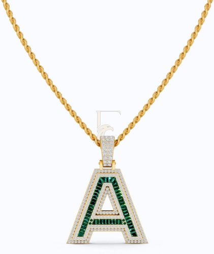 Double Layered Halo Gemstone Alphabet Diamond Pendant