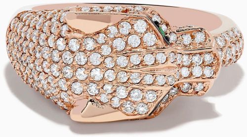 Signature 14k Rose Gold Emerald Diamond Panther Ring