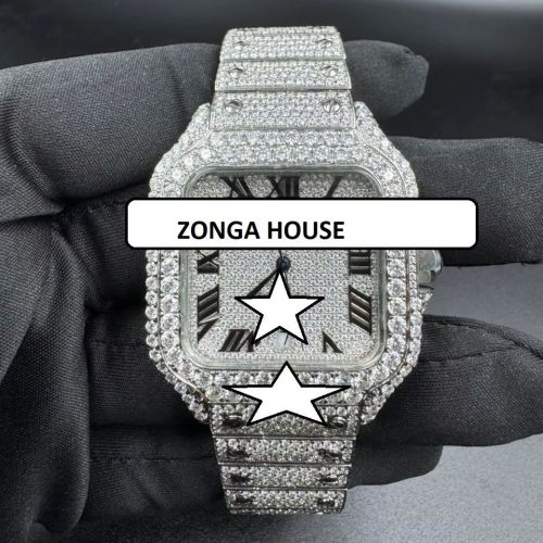 41mm Luxury Stainless Steel Square Moissanite Diamond Watch