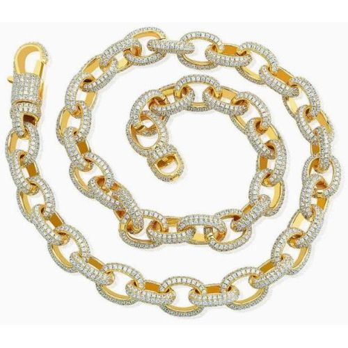 925 Sterling Silver Moissanite Diamond Studded Large Cuban Link Chain