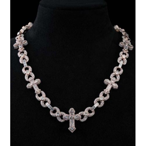 925 Sterling Silver Moissanite Diamond Studded Twisted Link Chain