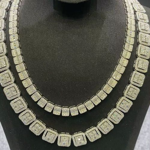 925 Sterling Silver Round Brilliant Cut Moissanite Diamond Cuban Chain