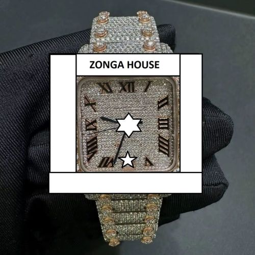 Luxury Stainless Steel Analog Moissanite Diamond Watch