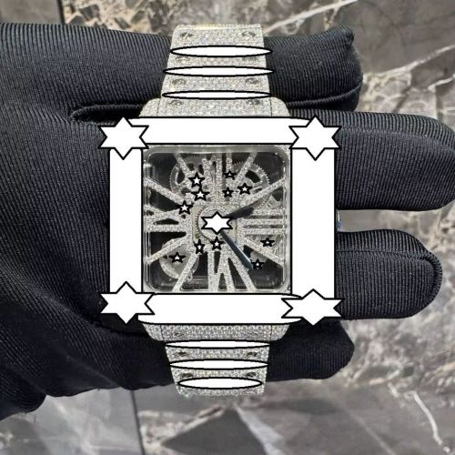 Unisex Luxury Stainless Steel Glass Dial Iced Moissanite Watch