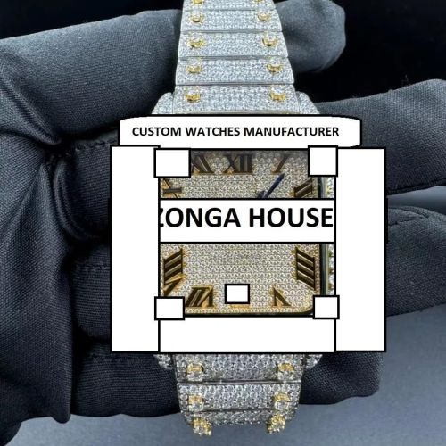 Unisex Stainless Steel Analog Iced Out Moissanite Watch