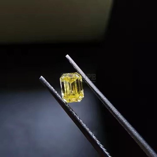 0.20 Carat Emerald Cut Yellow CVD Diamond