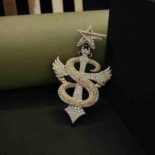 Customized Iced S Letter Cross Star Bail Letter Diamond Pendant