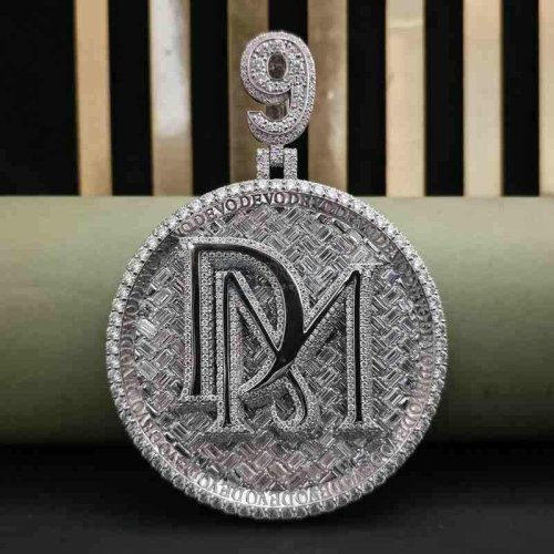 Elegant Full Iced Out Baguette and Round Cut DM Diamond Pendant