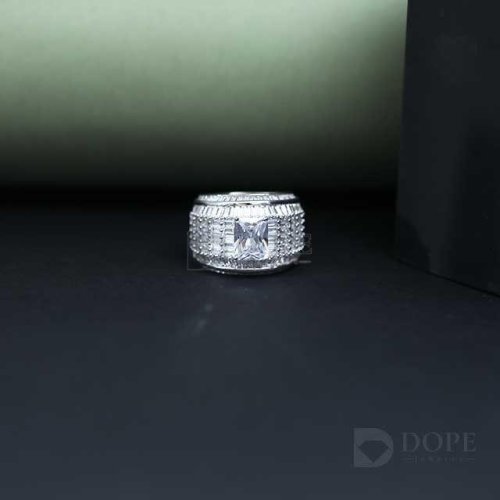 Mens 925 Sterling Silver Ice Out Lab Grown Diamond Ring