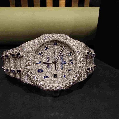 Royal Look Arabic Numerals Round Dial Full Iced Moissanite Diamond Watch