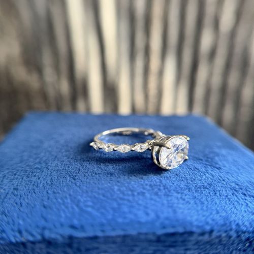 Oval Diamond Ring Lab Grown Engagement White Gold Pave Solitaire Bridal Gift