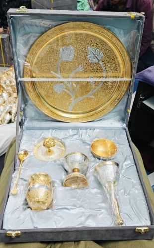 8 Inch Dual Tone Aluminium Pooja Thali Set