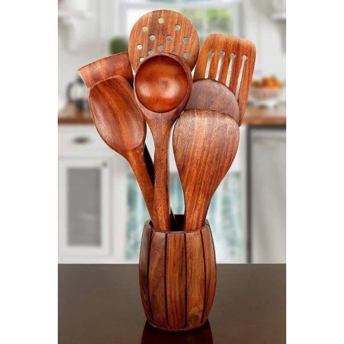 Premium Wooden Kitchen Utensil Set with Holder