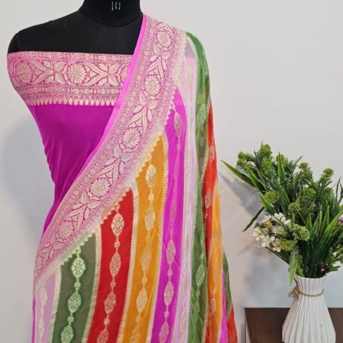 Multicolored Pure Banarasi Khaddi Georgette Silk Saree