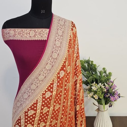 Orange Maroon Pure Banarasi Khaddi Georgette Saree