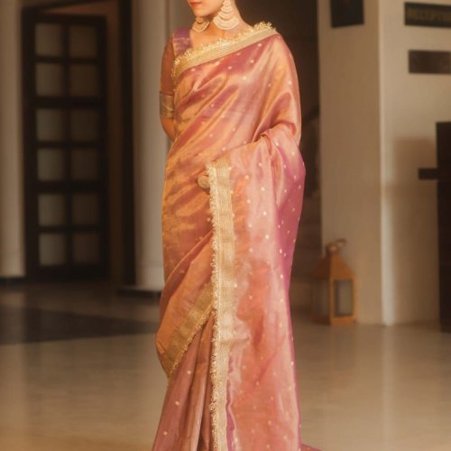 Pink Banarasi Tissue Silk Saree